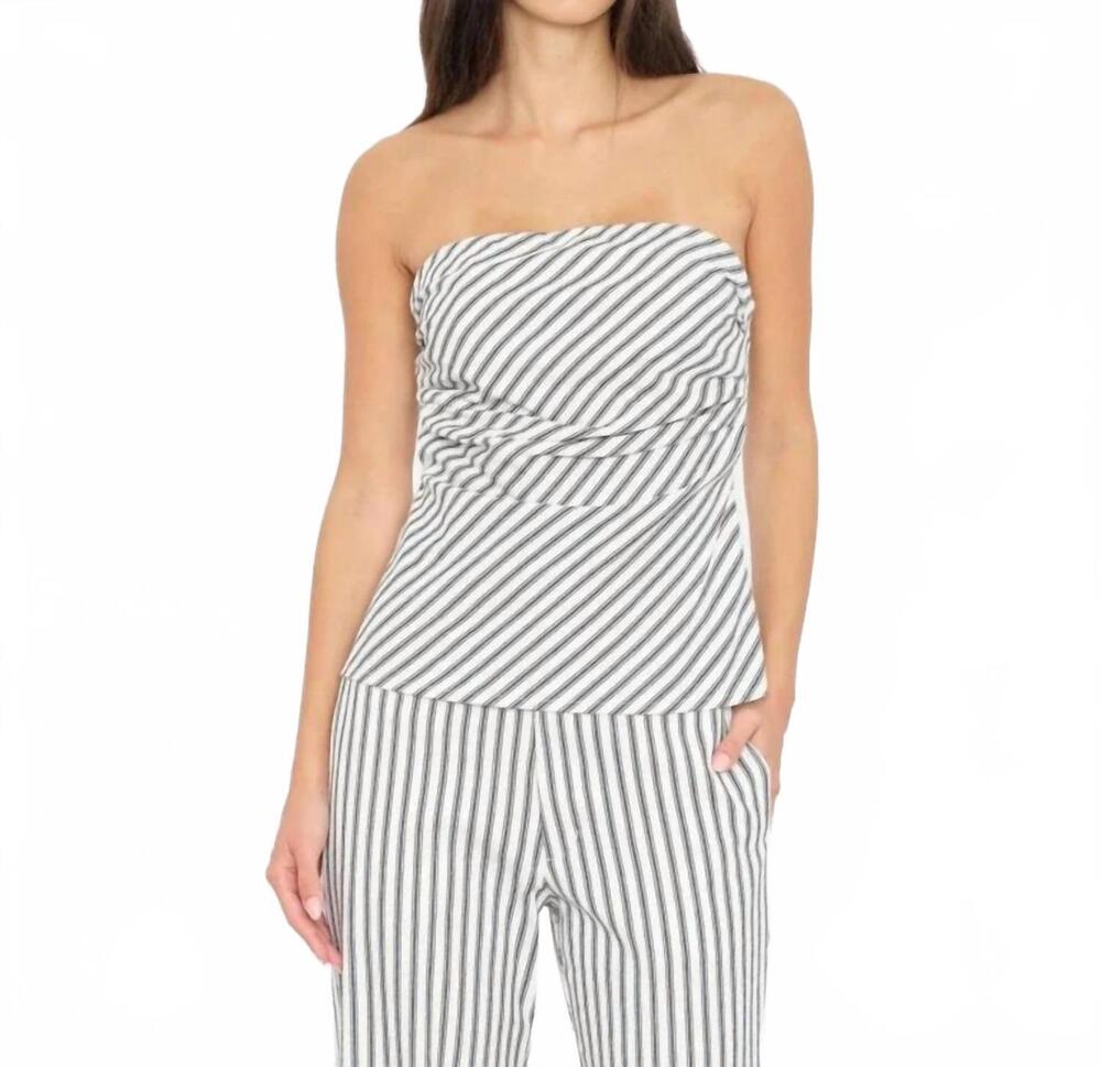 NEW XIRENA nora strapless top in blue slate stripe